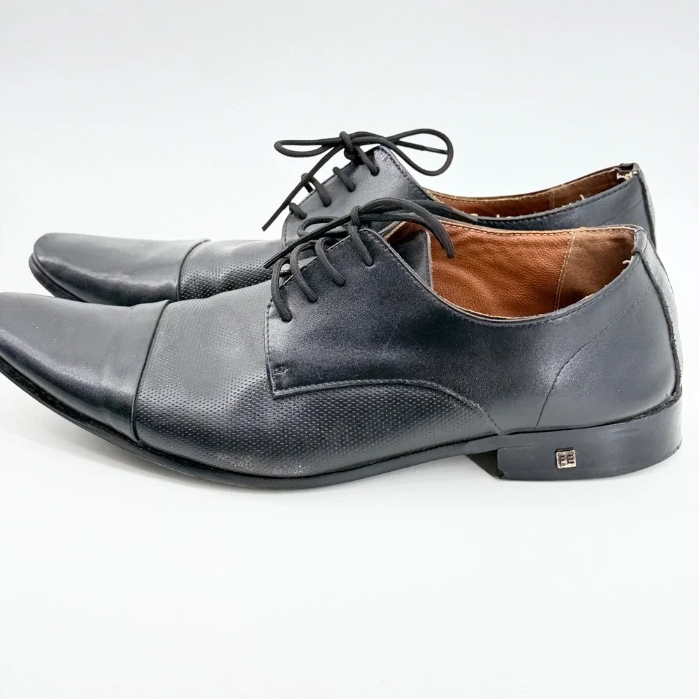 French Emporio Mens Black Cap Toe Derby Dress Shoes A98-10.43 Size 43